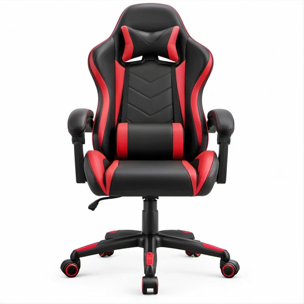 Gamingstuhl aus PU-Kunstleder Schwarz/Rot, 64 x 65 x 124–134 cm