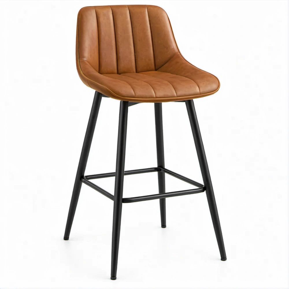 Barhocker mit Rückenlehne aus PU-Kunstleder Braun/Schwarz, 49 x 54 x 95 cm