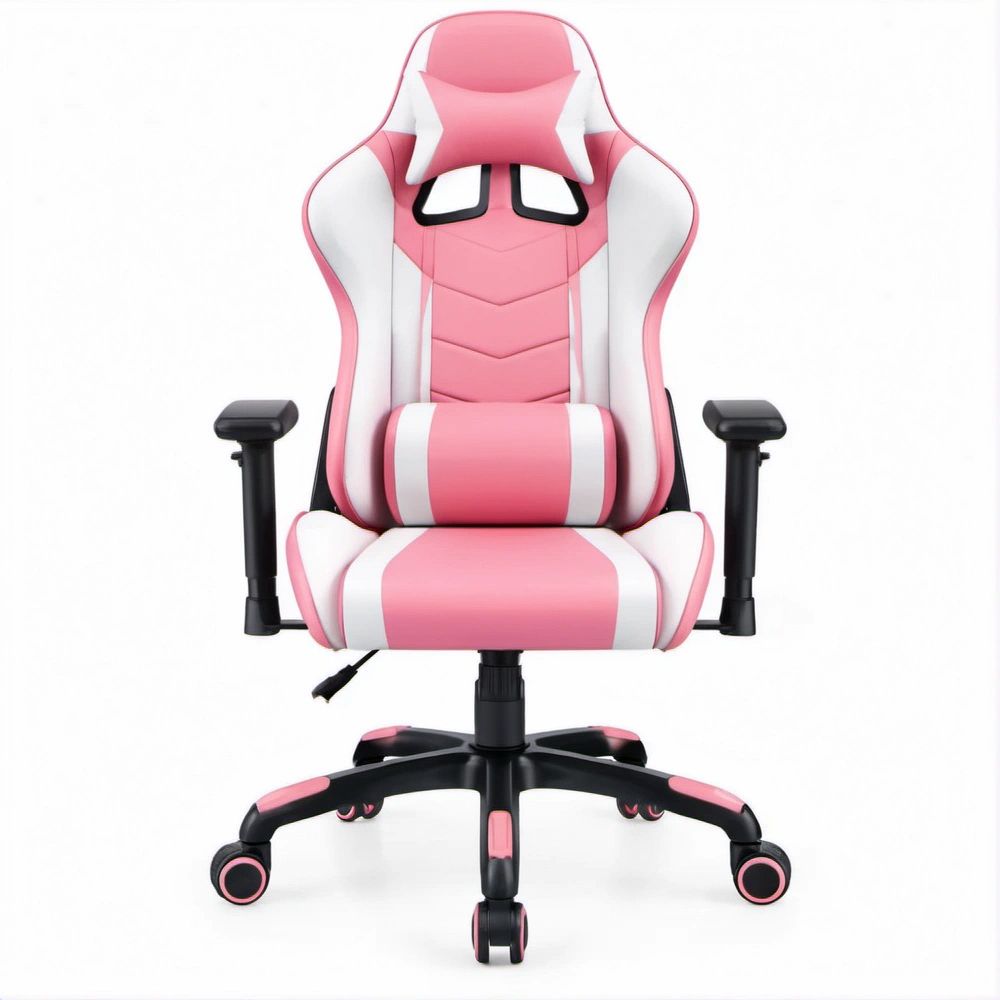 Gamingstuhl im Racing-Design Rosa/Weiss/Schwarz, 67 x 68 x 122–132 cm