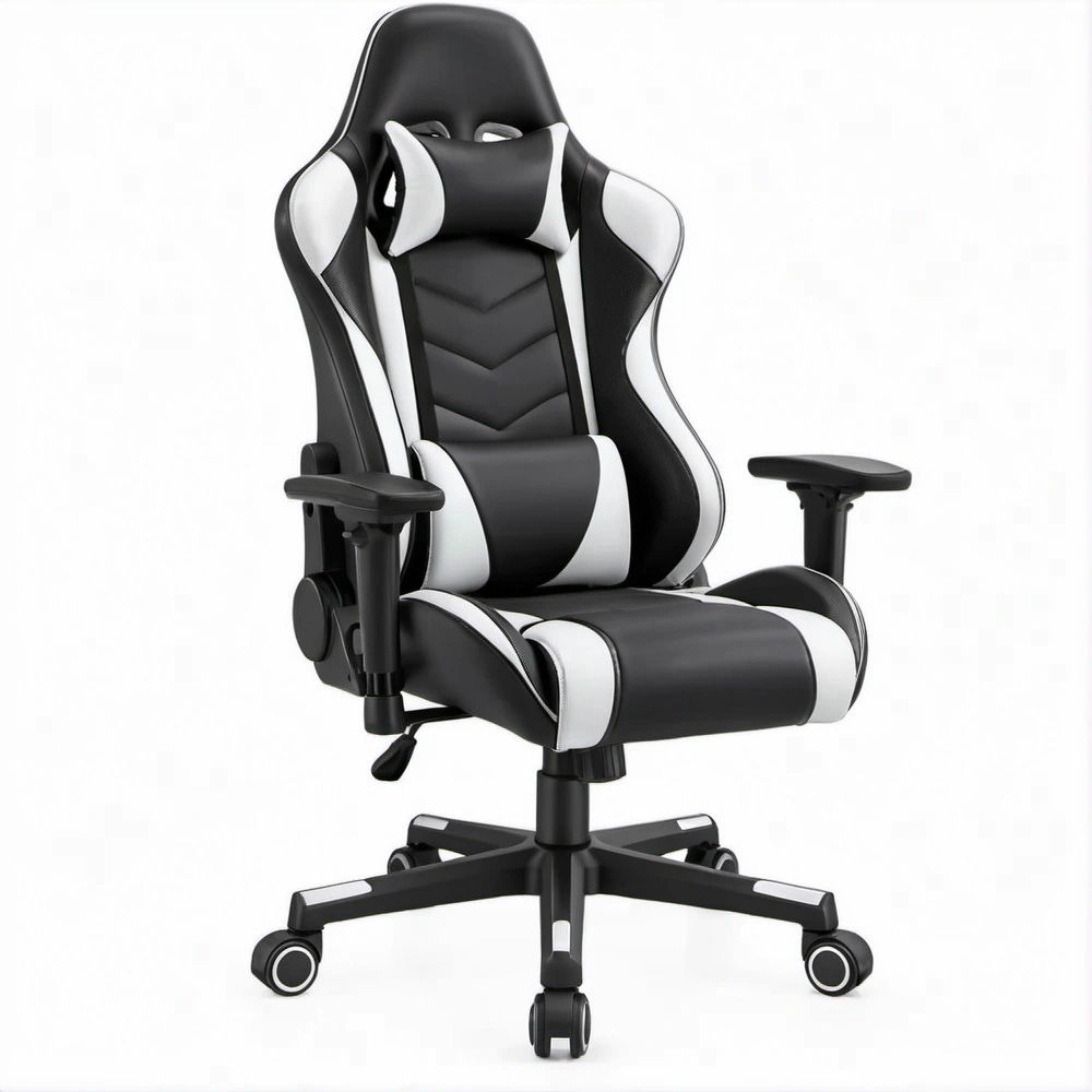 Gaming-Drehstuhl Schwarz/Weiss, 68 x 70 x 124–134 cm