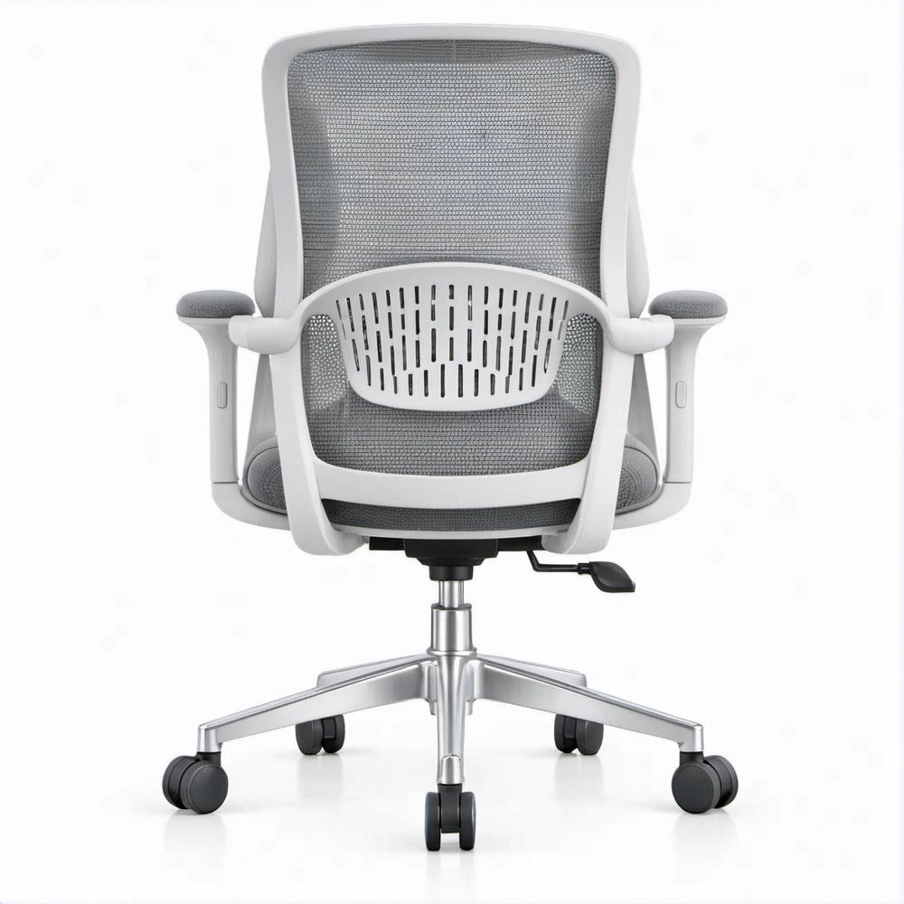 Ergonomischer Bürodrehstuhl mit Netzrücken, Grau/Weiss, 64 × 64 × 113–123 cm