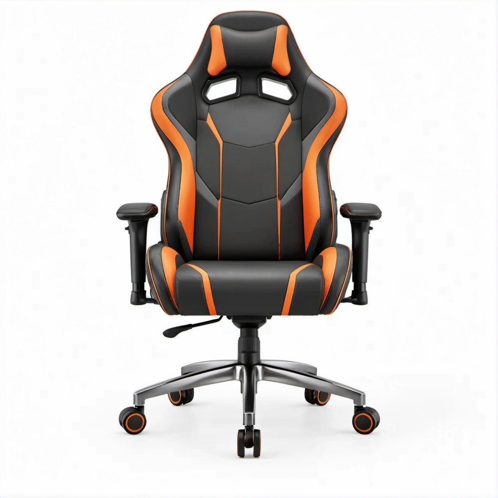 Gaming-Stuhl aus PU-Kunstleder Schwarz/Orange, 65 x 65 x 124–134 cm