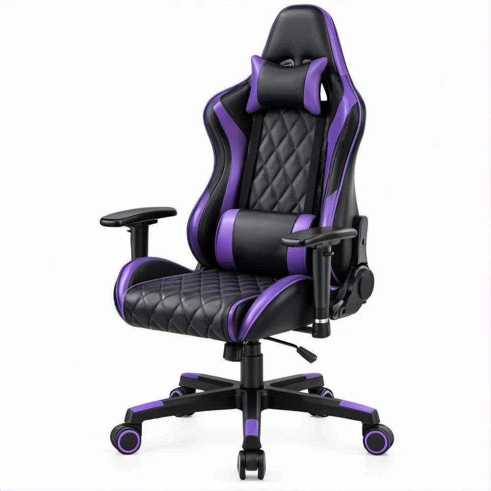 Gamingstuhl Schwarz/Violett aus PU-Kunstleder, 68 x 68 x 125–135 cm