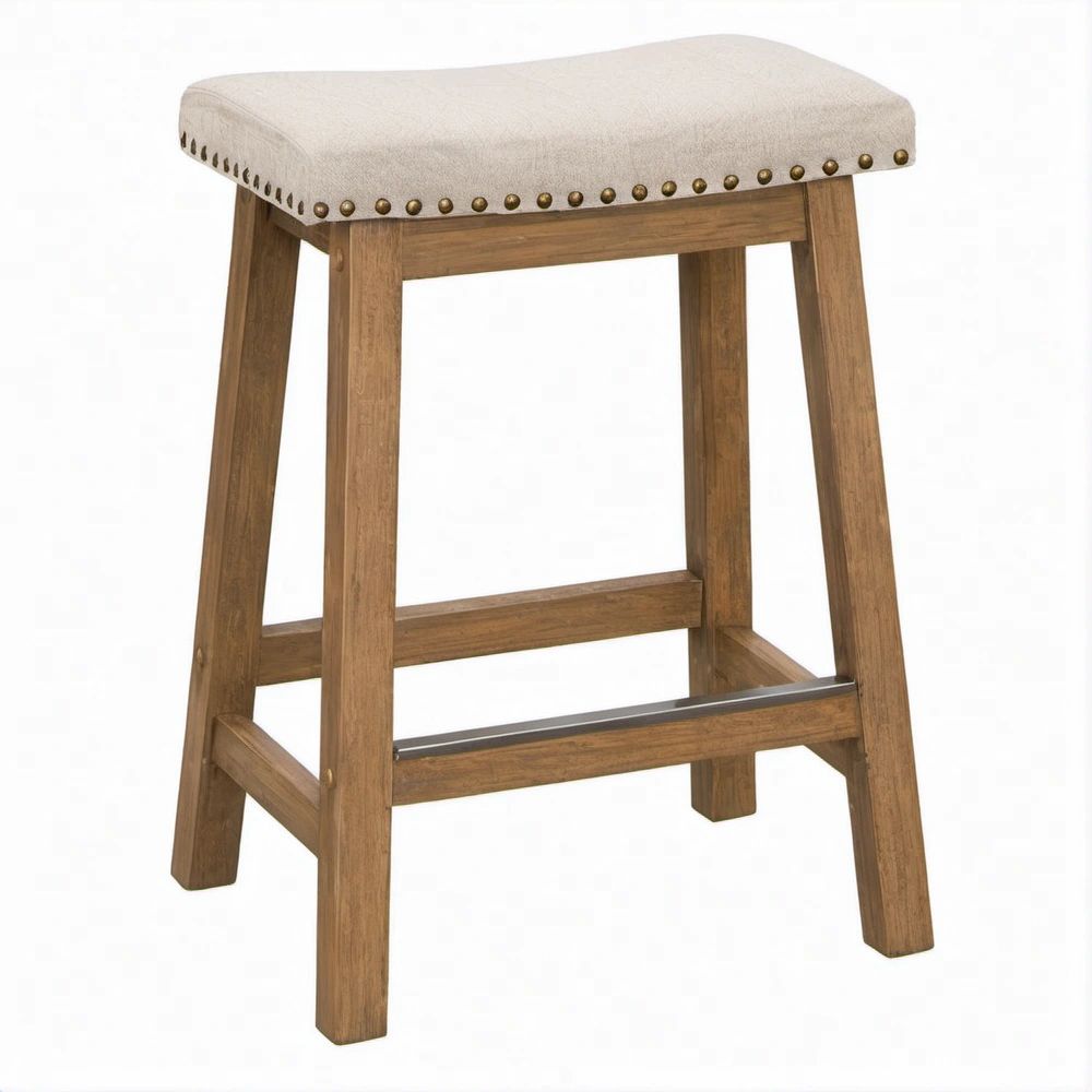 Barhocker ohne Rückenlehne, Beige/Braun/Antikbronze, 45 x 35 x 76 cm