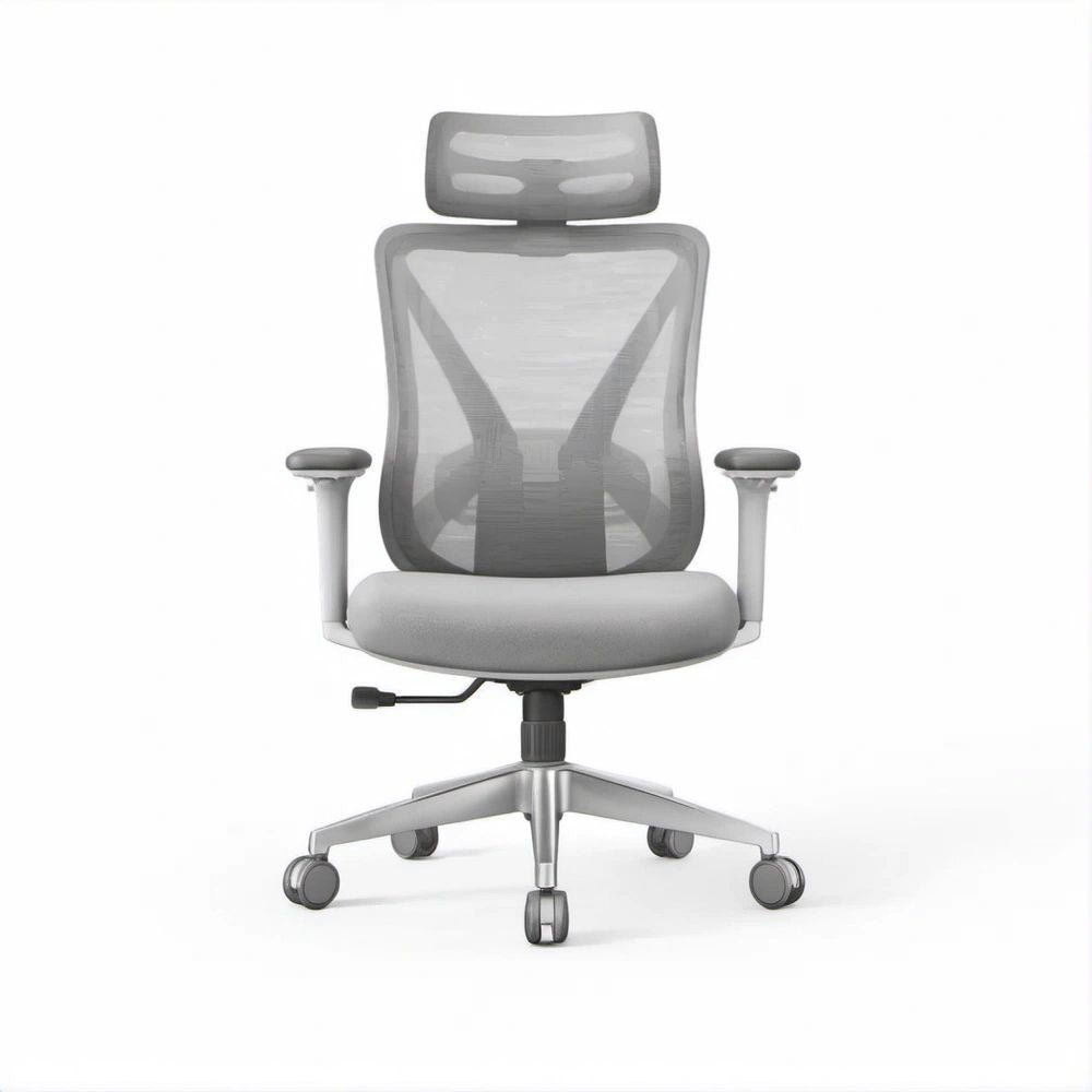 Ergonomischer Drehstuhl mit Kopfstütze, Grau, 66 x 66 x 118–128 cm